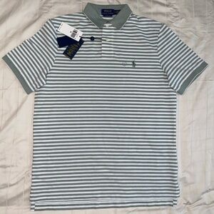 Ralph Lauren Men's Polo Shirt in Green and White Stripes